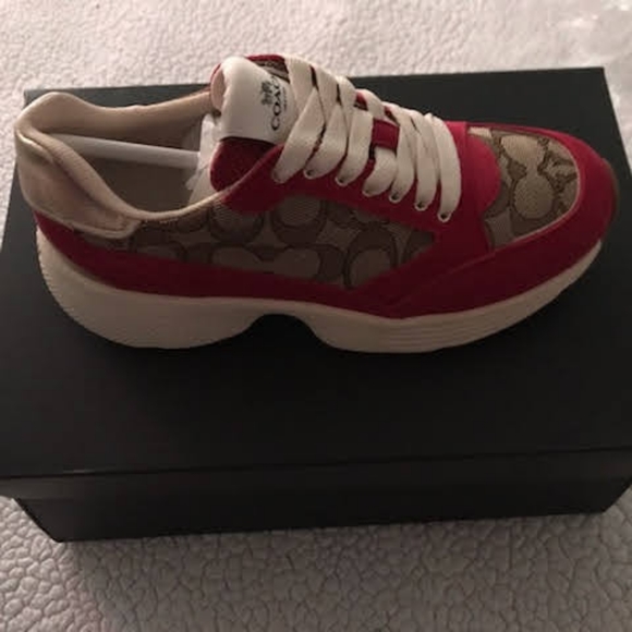 New Coach Sneakers C152 Tech Women Khaki/ Dark Pink Size 5 Youth Sz 3 - Picture 5 of 10